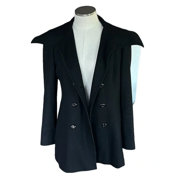 Guess Pea Coat Black Pleated Large Collar Size Large - Picture 2 of 8